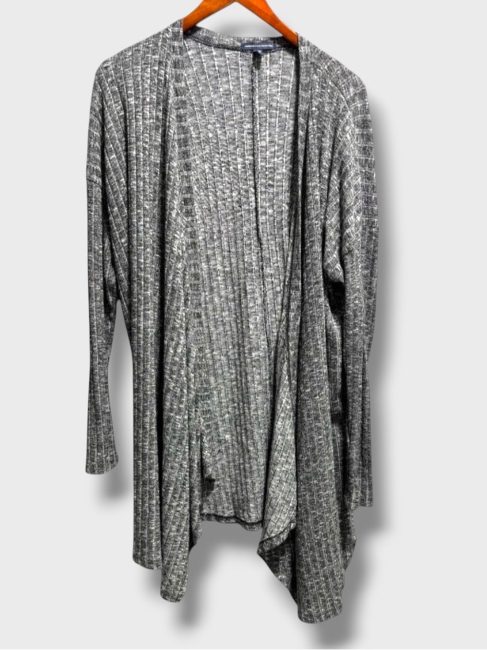 American Eagle Gray Ribbed Open Front Cardigan Lightweight Flowy XL
